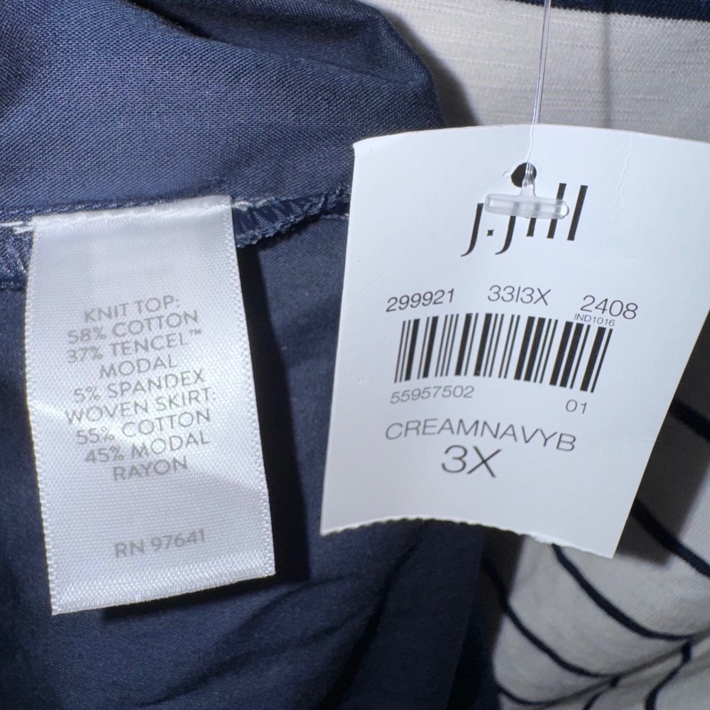 J. Jill Mixed Media Dress Womens 3X Cream Navy NWT Striped Tiered Knit Woven - Picture 5 of 12